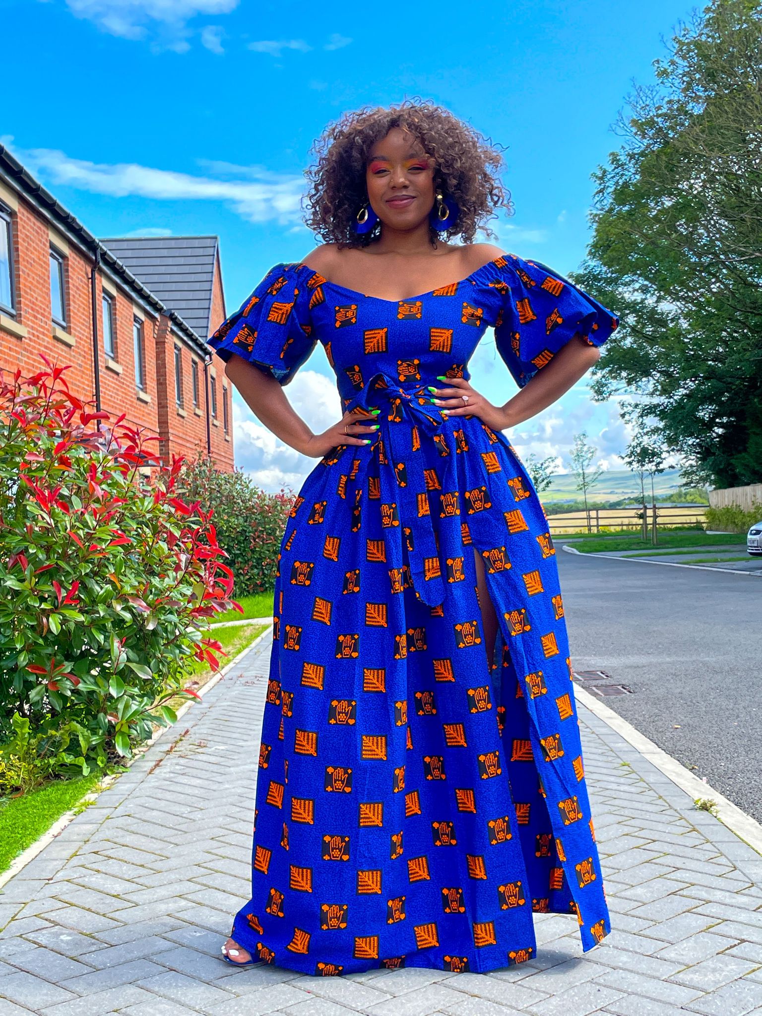 Blue African estoy printed dress with