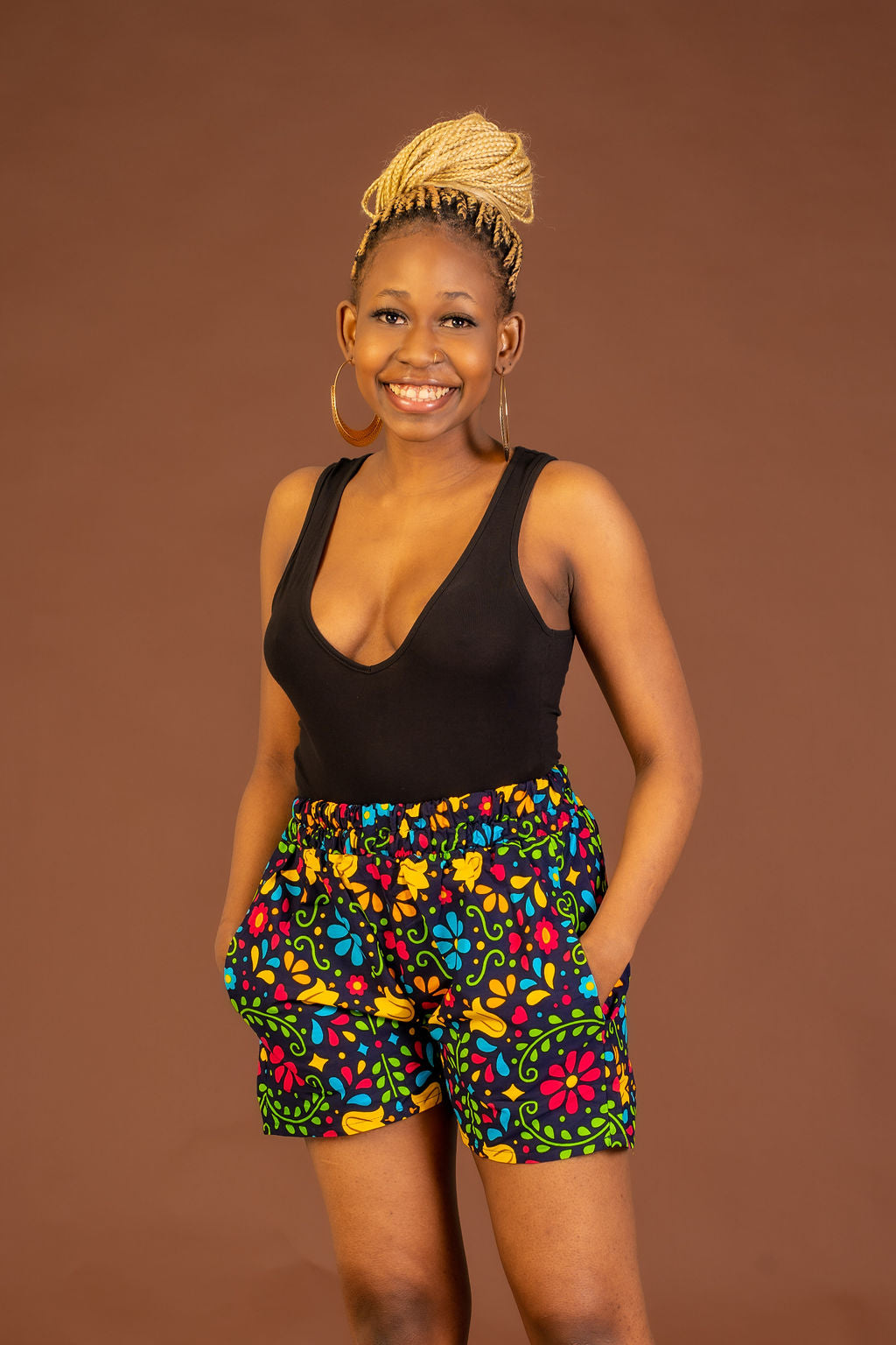 Anita Ankara High Waisted Shorts Pink and Yellow African Print M.A.DKollection