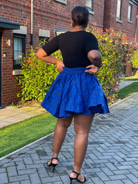 Jummy Ankara High Waisted Flare Short | Blue African Print