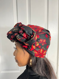 Adire Black and Red Ankara Headwrap/Scarf