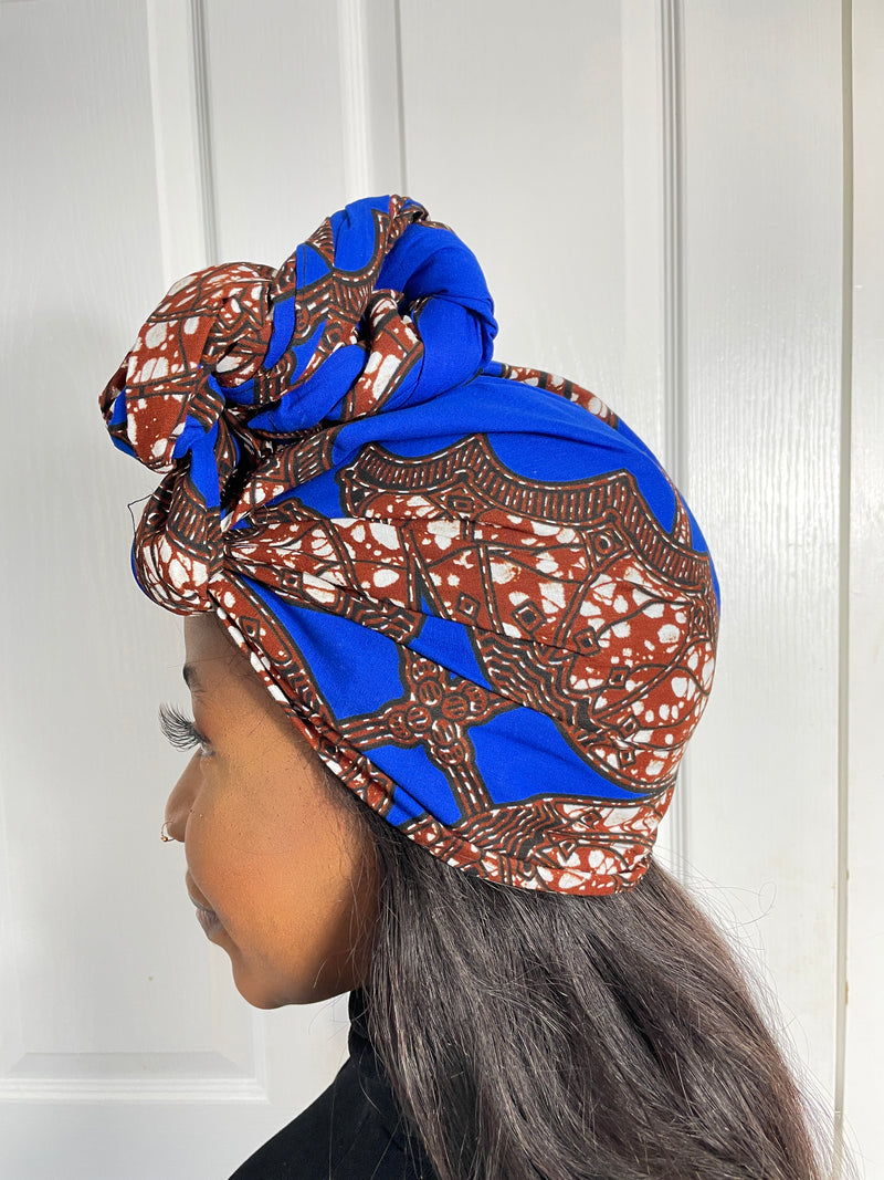 Ashlynn Blue and Brown Ankara Headwrap/Scarf