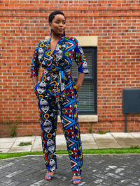 Aster Ankara Jumpsuit | Blur Multicolored African Tribal Print