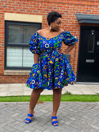 Beau Ankara Short Mini Dress | Blue African Print