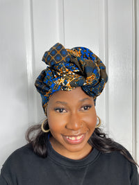 Devyn Blue and Yellow Ankara Headwrap/Scarf