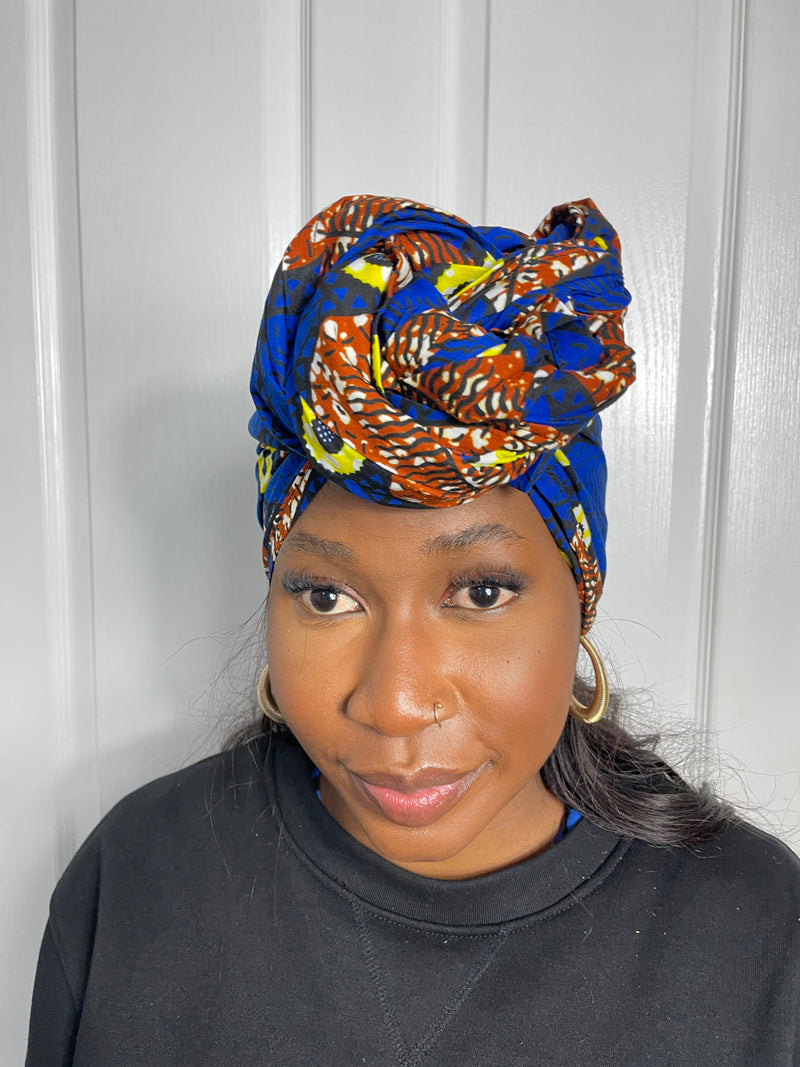 Zuri Blue and Brown Ankara Headwrap/Scarf