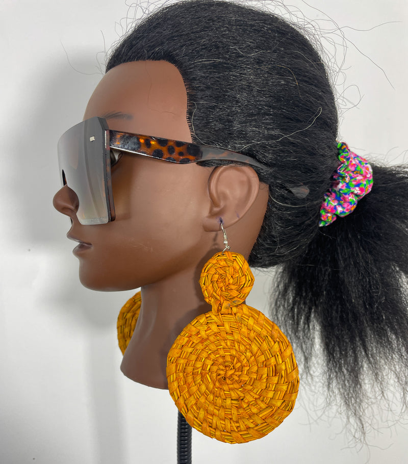 Mustard Yellow Double Circle Rattan Earring