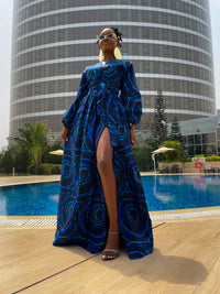 Allie Ankara Maxi Dress| Blue Spiral Print