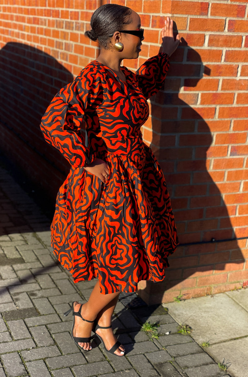 Lucia Ankara Midi Dress | Orange African Print