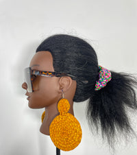 Mustard Yellow Double Circle Rattan Earring