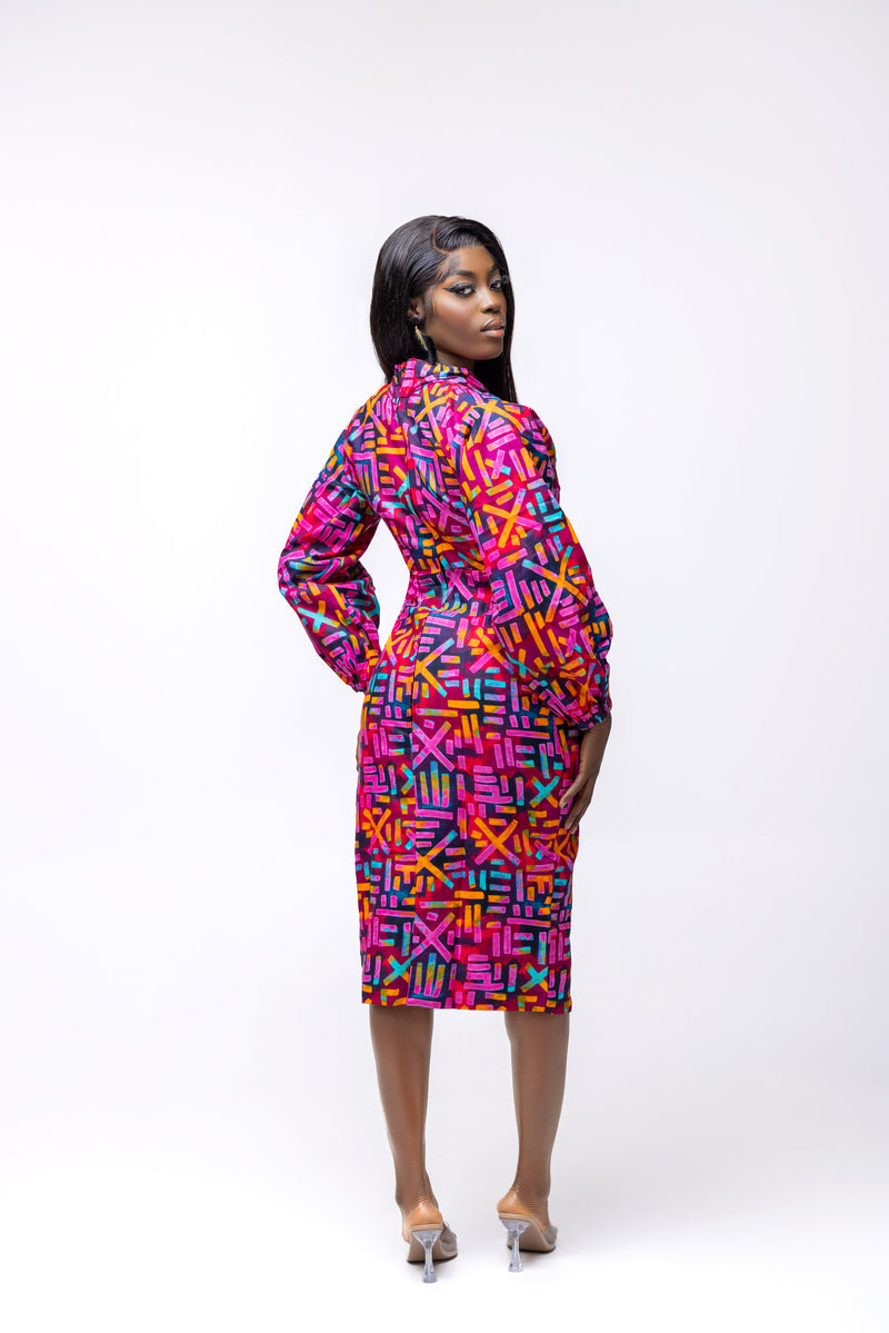 Quin Ankara Midi Dress | Pink and Yellow Multicolored African Print