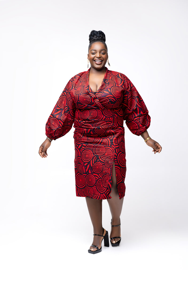 Qira Ankara Midi Dress | Red and Black African Print