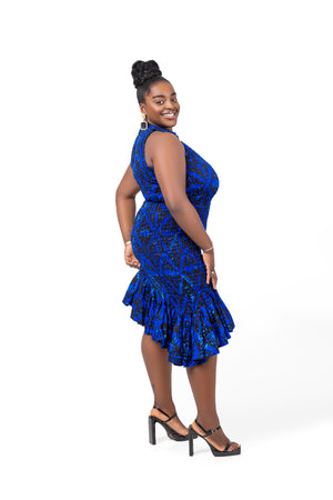 Hailey Ankara Sleeveless Midi Dress | Blue African Print