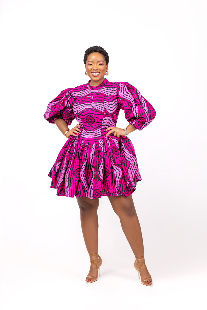 Modupe Ankara Mini Dress | Pink African Print