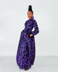 Raya Ankara Maxi Dress | Purple and Black African Print