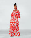 Tori Ankara Off shoulder Maxi Dress | Red and White African Print