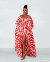 Tori Ankara Off shoulder Maxi Dress | Red and White African Print