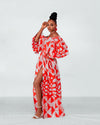 Tori Ankara Off shoulder Maxi Dress | Red and White African Print