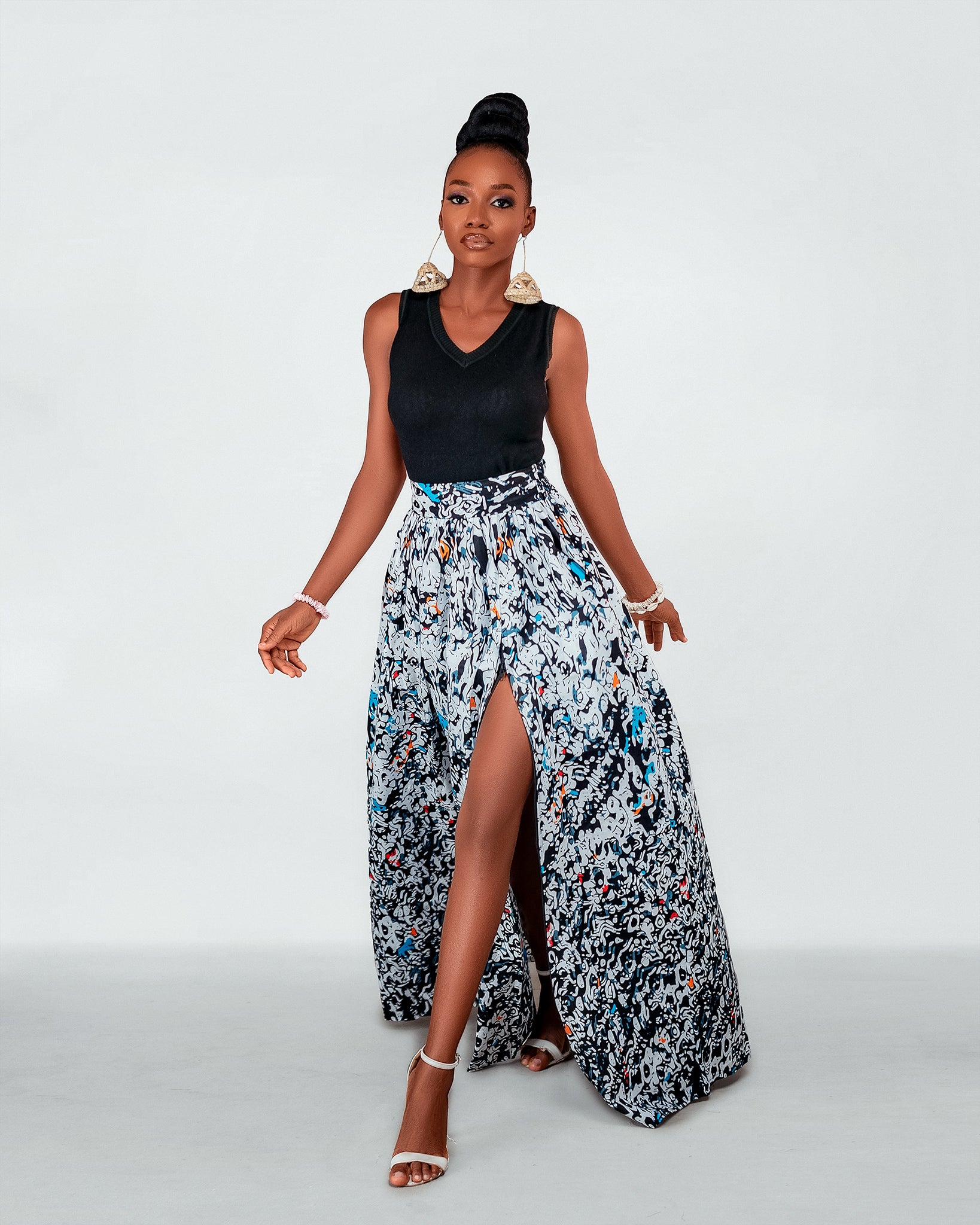 Carol Ankara Maxi Skirt Black and White African Print M.A.DKollection