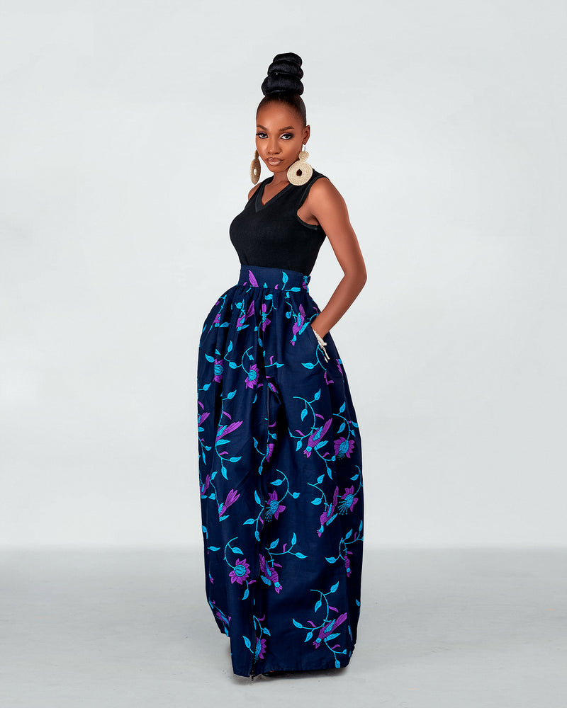 Cora Ankara Maxi Skirt | Navy Blue African Print