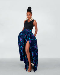 Cora Ankara Maxi Skirt | Navy Blue African Print