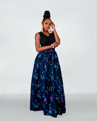 Cora Ankara Maxi Skirt | Navy Blue African Print