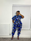 Aria Ankara Jumpsuit | Blue and White African Print