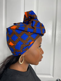 Zazi Blue and Orange Ankara Headwrap/Scarf