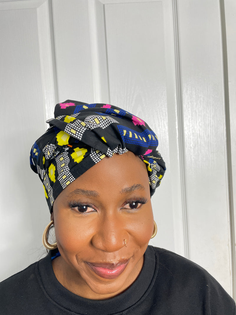 Tanya Black and Blue Multicolored Ankara Headwrap/Scarf