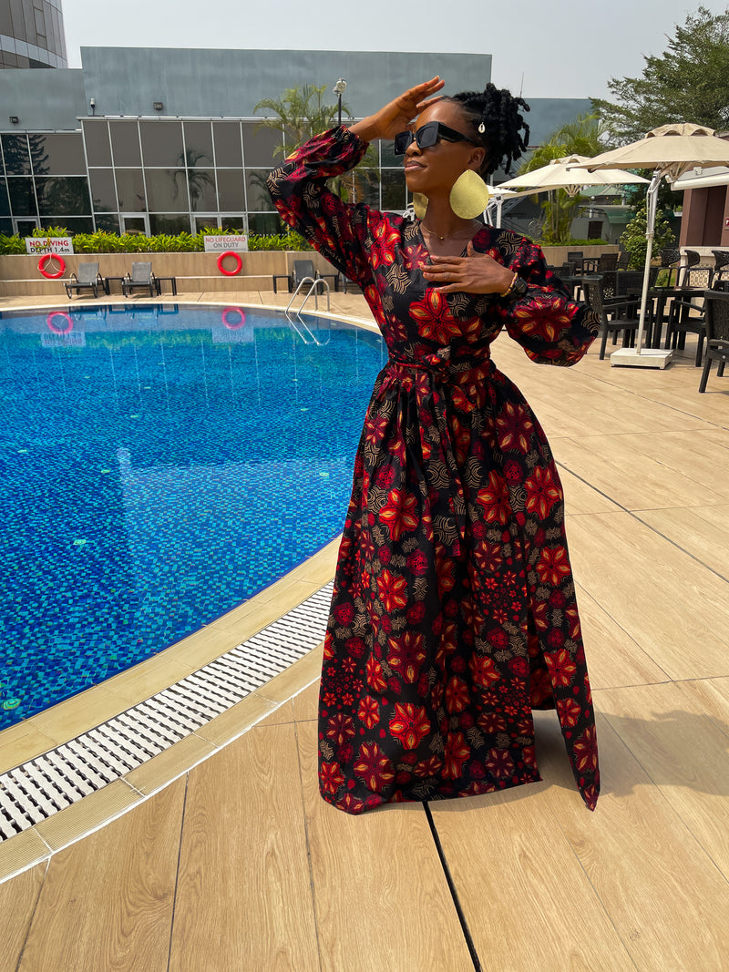 Arin Ankara Maxi Dress | Black and Red African Print