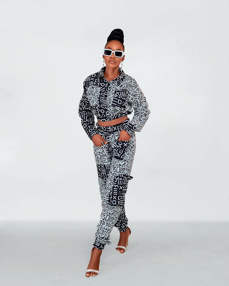 Beauty Ankara Cargo Trouser | Black and White African Tribal Print