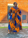 Etty Ankara Maxi Dress | Blue and Orange African Print