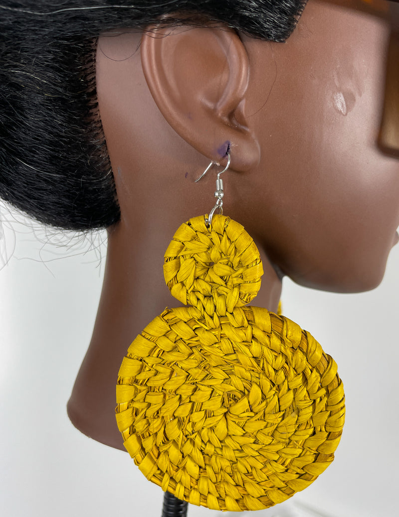 Yellow Double circle Rattan Earring