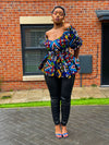 Chloe Ankara Peplum Top | Blue Multicoloured African Print