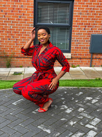 Alda Ankara Jumpsuit | Red African Print