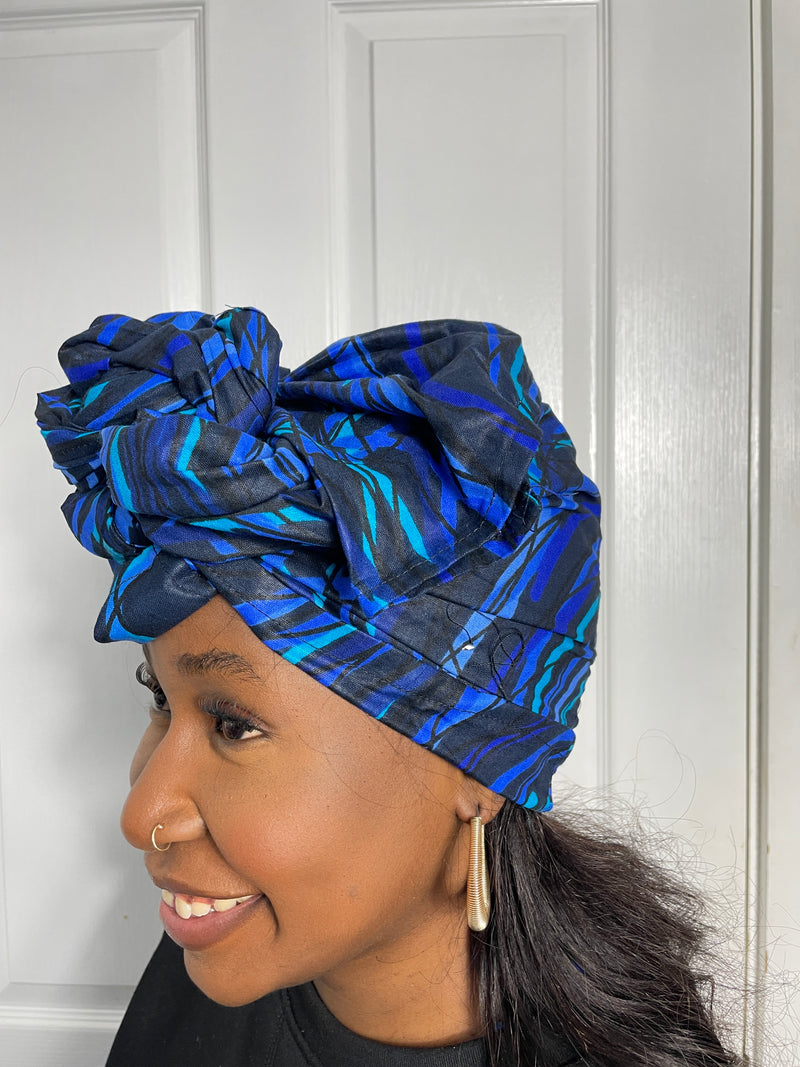 Stephanie Blue and Black Ankara Headwrap/Scarf