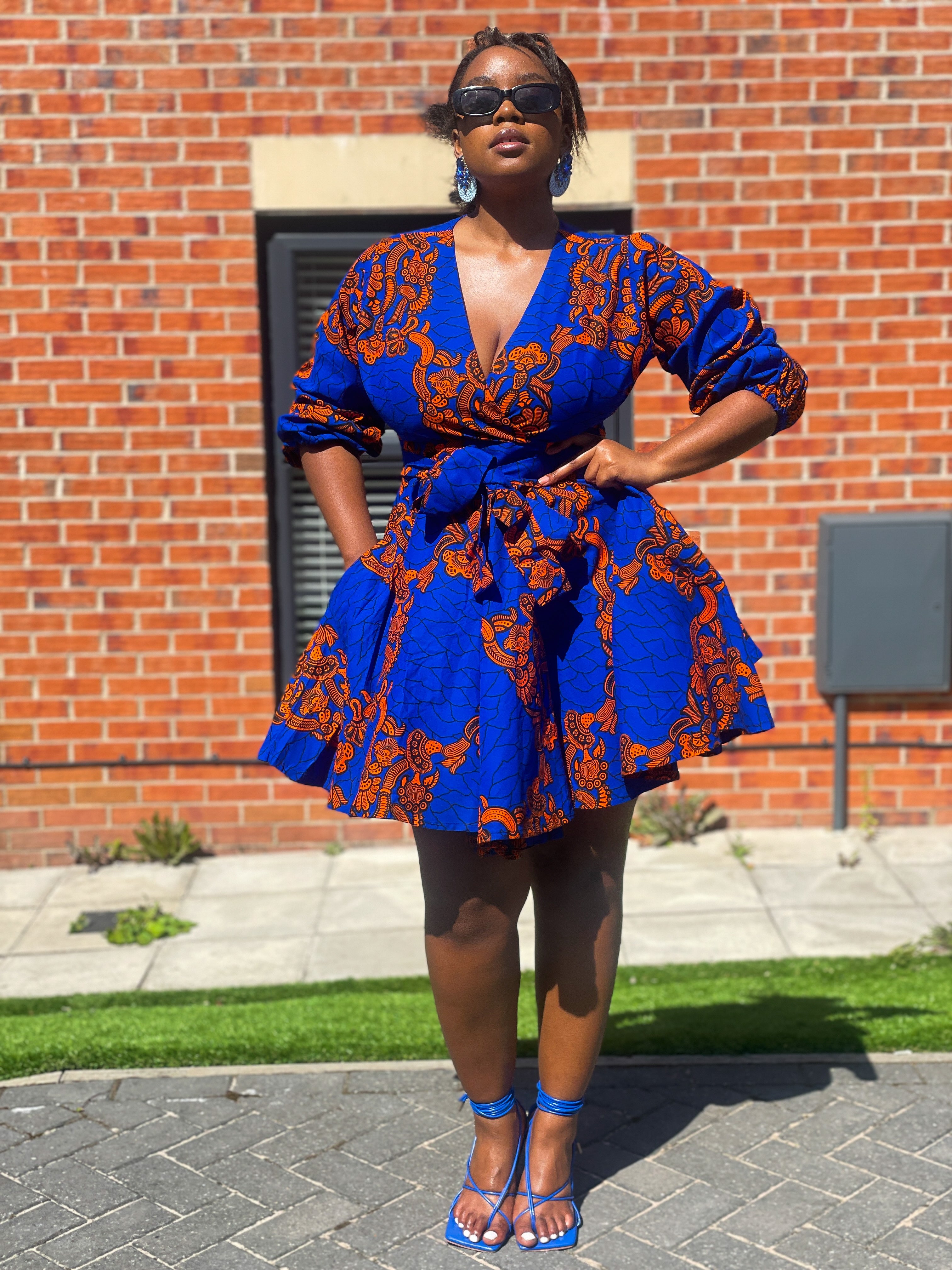 Bekky Ankara Mini Dress Blue and Orange African Print M.A.DKollection