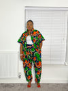 Barbara Ankara Trouser | Green and Orange Multicolored African Print