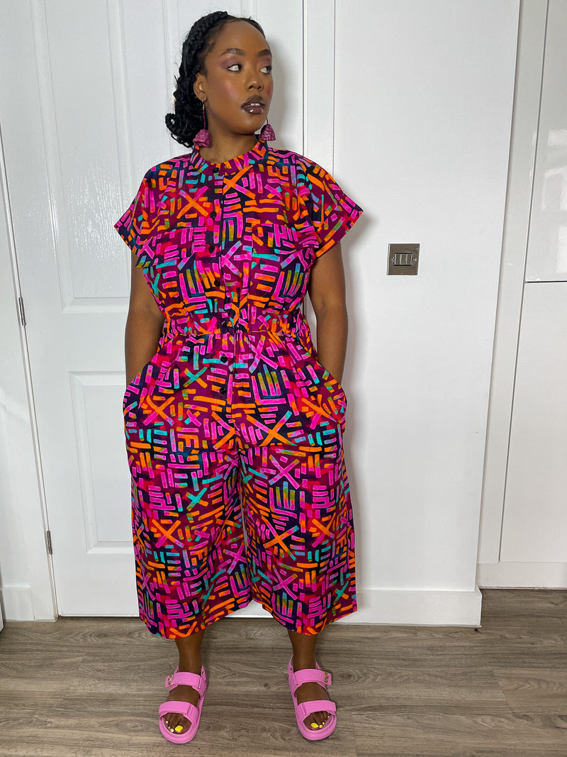 Kadiya Ankara Culotte Jumpsuit | Pink African Print