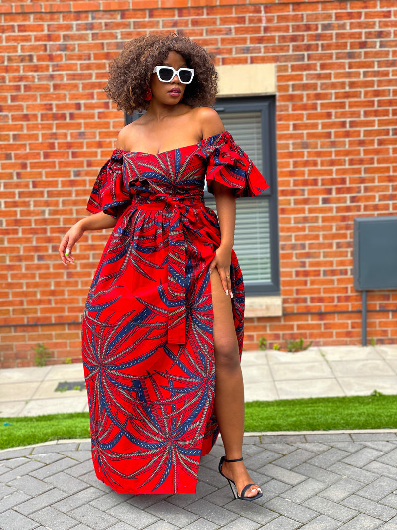 Beatrice Ankara Maxi Dress | Red African Print