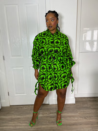 Irene Ankara Shirt Dress | Green and Black African Print