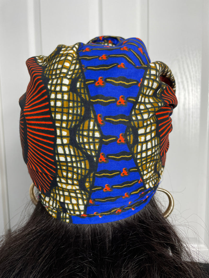 Jayne Orange and Blue Ankara Headwrap/Scarf