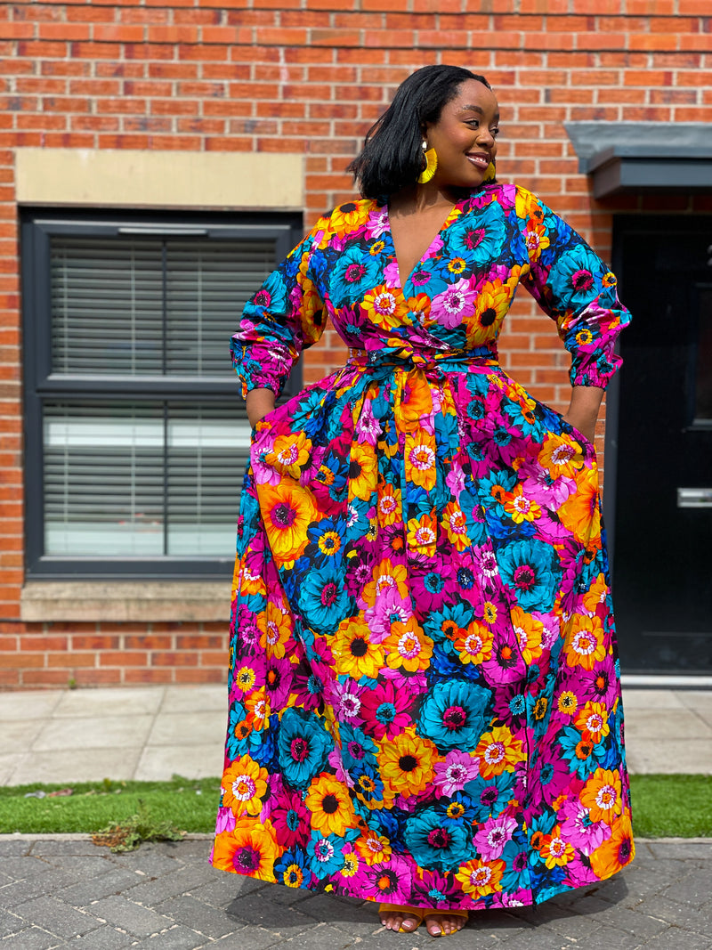 Avita Ankara Maxi Dress | Pink Floral Multicoloured African Print