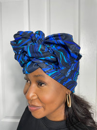 Stephanie Blue and Black Ankara Headwrap/Scarf