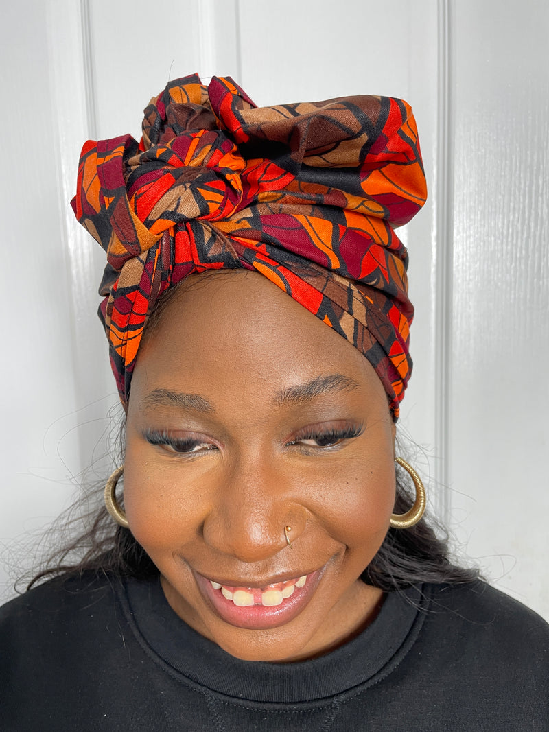 Joke Brown and Orange Ankara Headwrap/Scarf