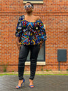 Chloe Ankara Peplum Top | Blue Multicoloured African Print