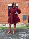 Eno Ankara Mini Dress | Red and Black African Print