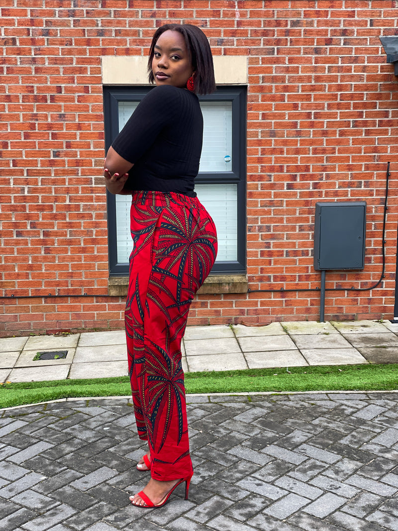 GIbs Ankara High waisted Trouser | Red and Black African Print