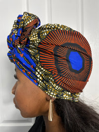 Jayne Orange and Blue Ankara Headwrap/Scarf