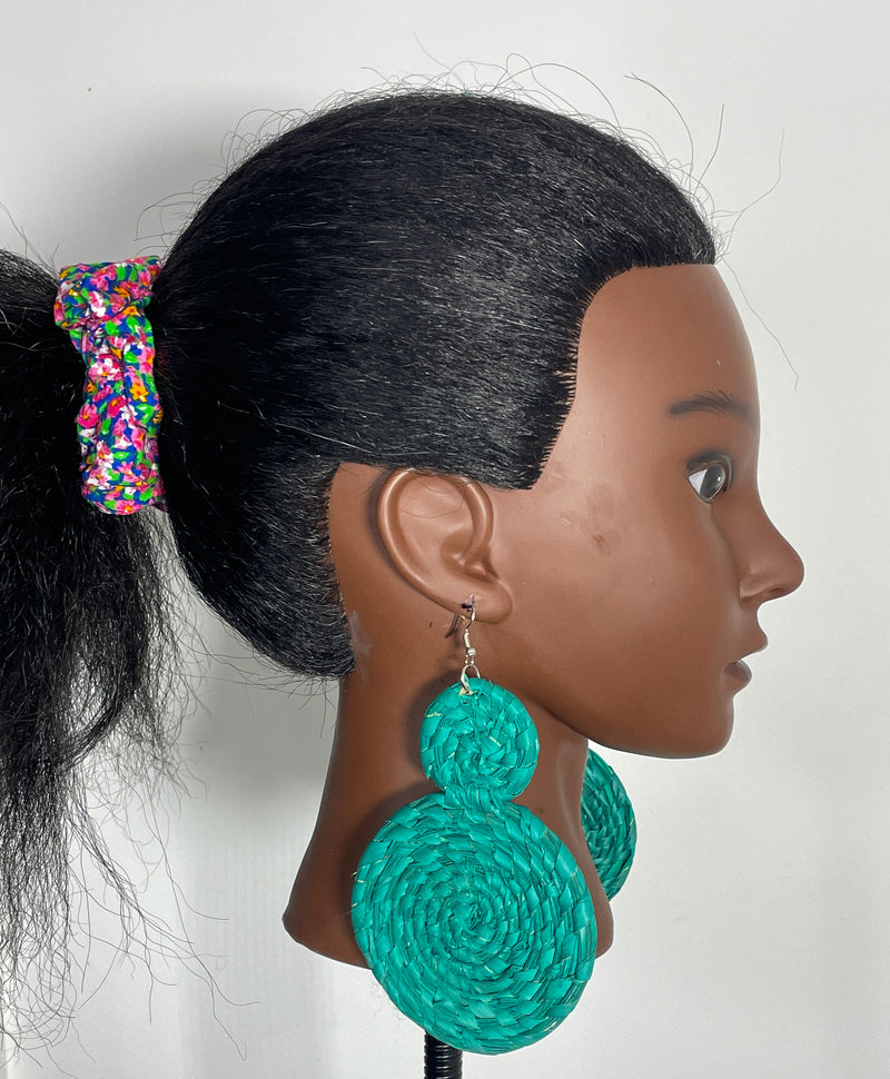 Green Double Circle African Rattan Earring