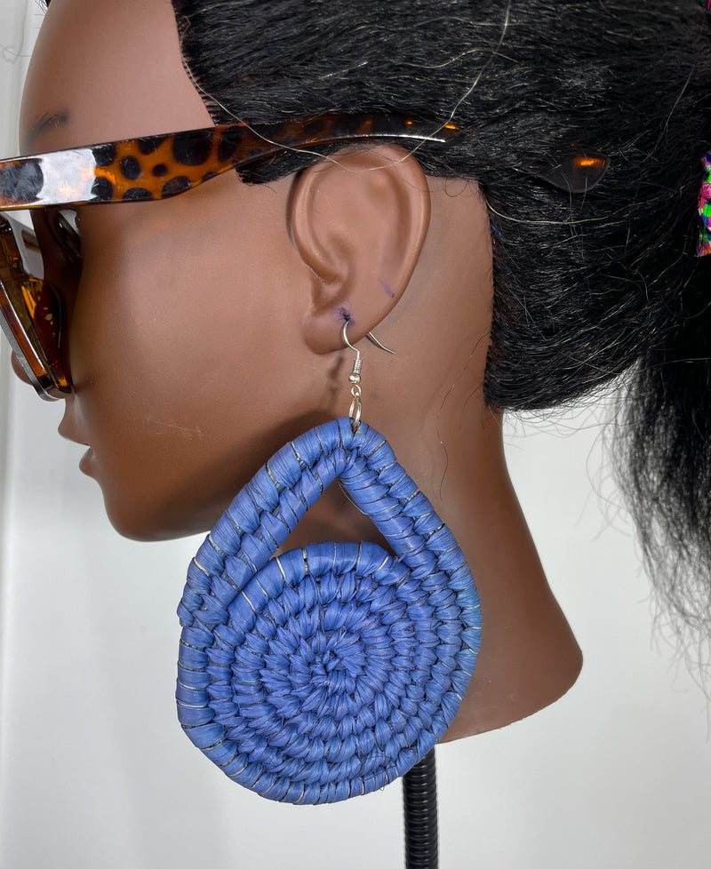 Blue triangle and circle Rattan Earring